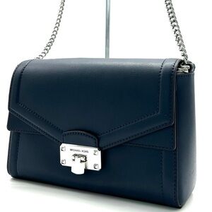 Michael Kors Kinsley leather Medium shoulder Flap Crossbody Bag Navy Blue